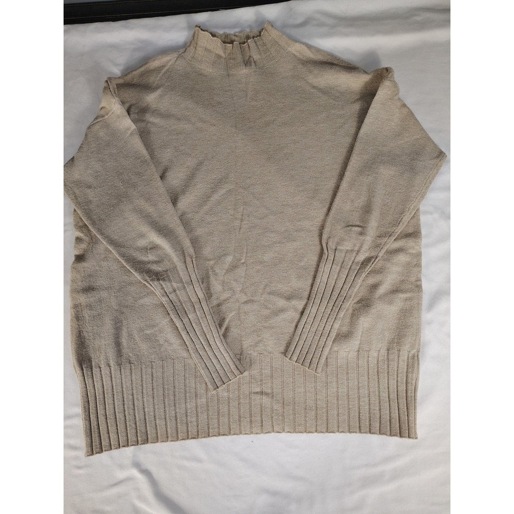 Cozy Co By Cozy Casual Oatmeal Beige Mock Neck Ribbed Knit Sweater Small BL1719
